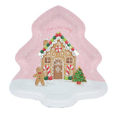 Christmas Tin Tree Plate(25.8*25CM) featuring a gingerbread house design and festive decorations.